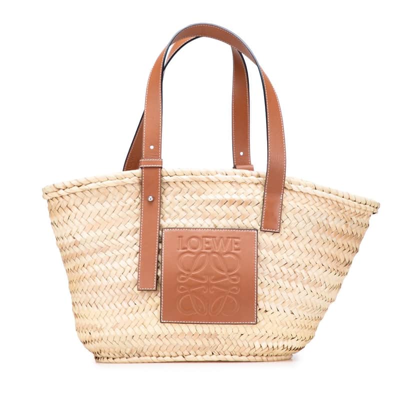 Loewe Medium Raffia Basket Tote Brown Good condition - Front View