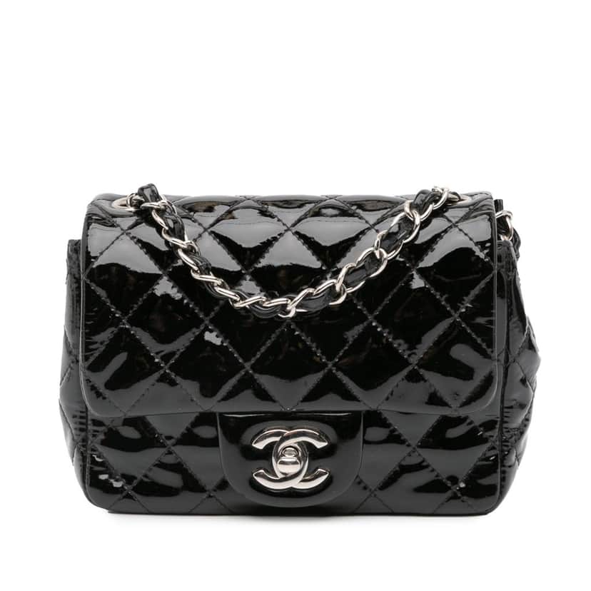 Chanel Mini Square Classic Patent Single Flap Black Leather Good condition - Front View