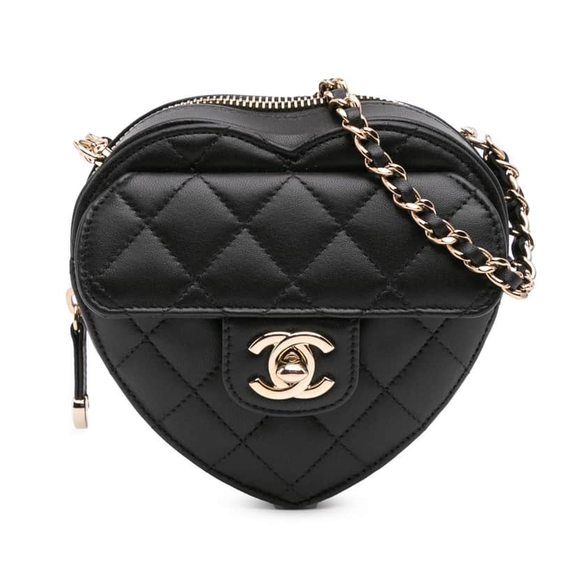 Chanel Mini Lambskin CC in Love Heart Crossbody Black Leather Good condition - Front View