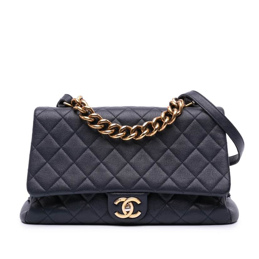 Chanel Paris Rome Large Sheepskin Trapezio Flap Blue Leather Good condition - Front View