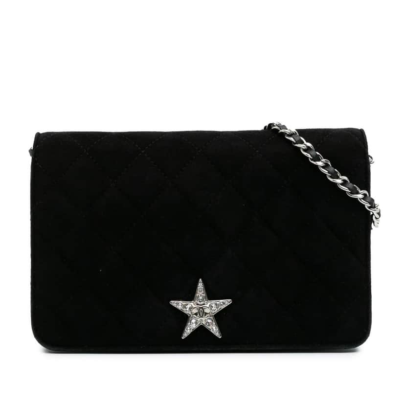 Chanel Quilted Suede Cocostellar Wallet on Chain Black Leather Good condition - Front View