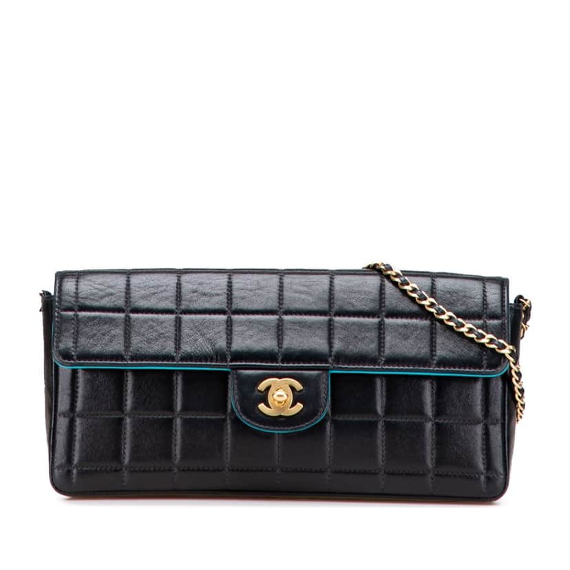 Chanel Chocolate Bar Lambskin East West Flap Black Leather Good condition - Front View