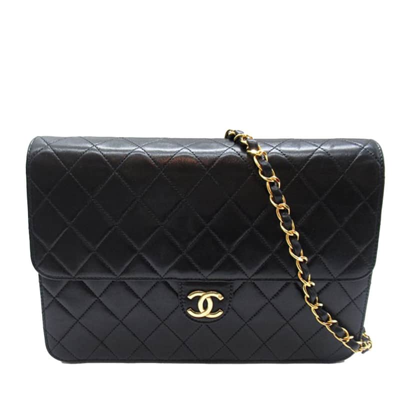 Chanel CC Quilted Lambskin Single Flap Black Leather Good condition - Front View
