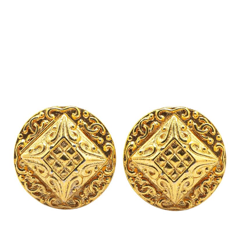Chanel Gold Plated CC Round Clip on Earrings Gold Metal Good condition - Front View