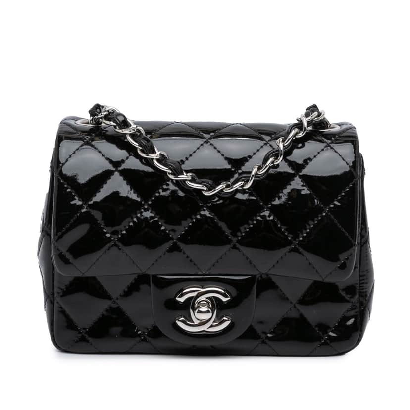 Chanel Mini Square Classic Patent Single Flap Black Leather Good condition - Front View