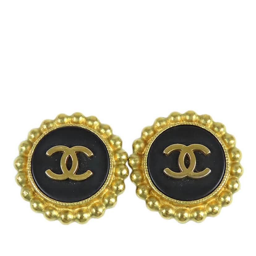 Chanel Gold Plated Resin CC Clip on Earrings Gold Metal Good condition - Front View
