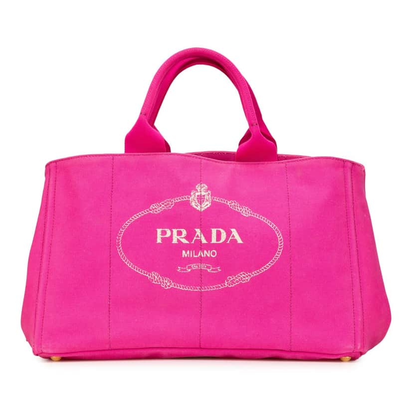 Prada Large Canvas Canapa Logo Satchel Pink Canvas Good condition - Front View