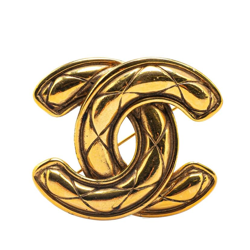 Chanel Gold Plated CC Quilted Brooch Gold Metal Good condition - Front View
