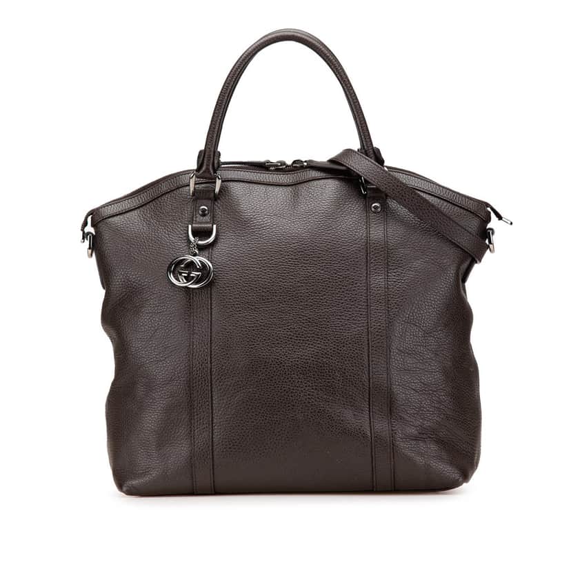 Gucci Large Leather GG Charm Dome Satchel Brown Leather Good condition - Front View