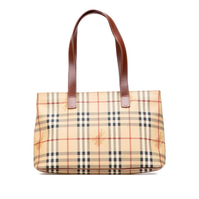 Burberry Haymarket Check Coated Canvas Tote Brown Canvas Good condition - Front View