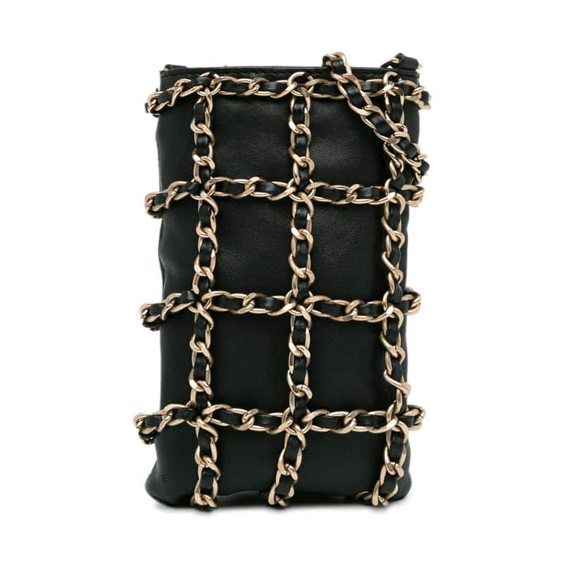Chanel Lambskin Tech Me Out Clutch With Chain Black Leather Good condition - Front View