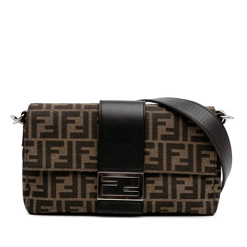 Fendi Zucca Canvas Convertible Baguette Satchel Brown Canvas Good condition - Front View
