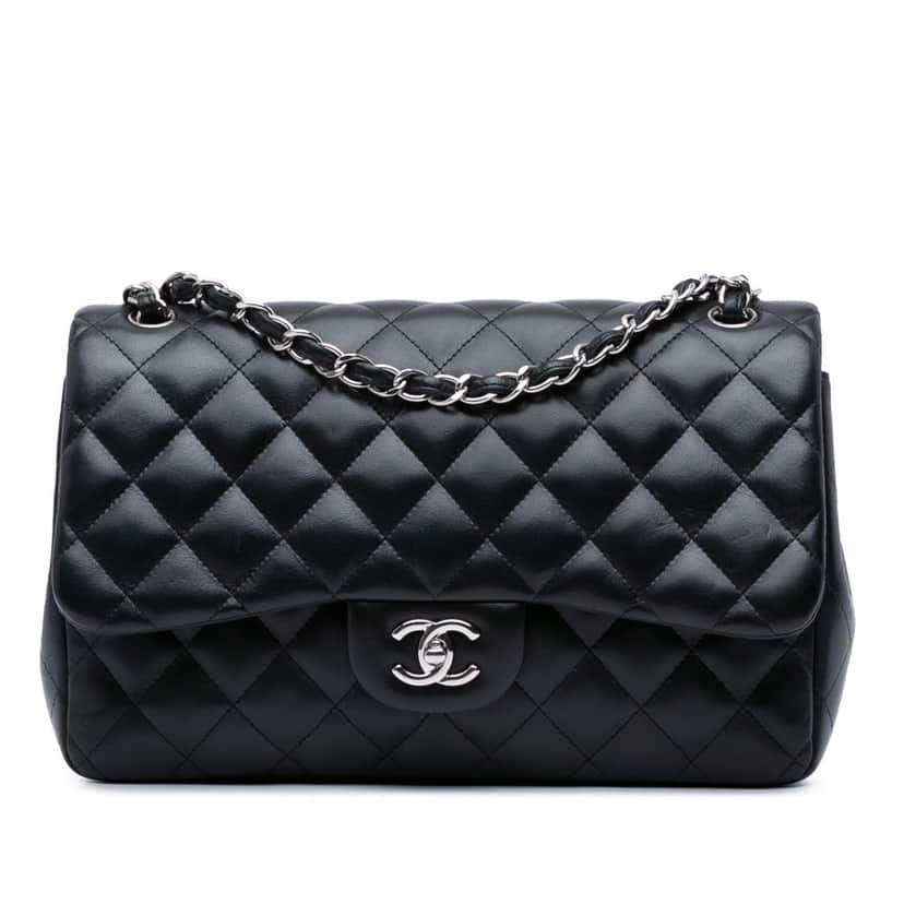 Chanel Jumbo Classic Lambskin Double Flap Black Leather Good condition - Front View
