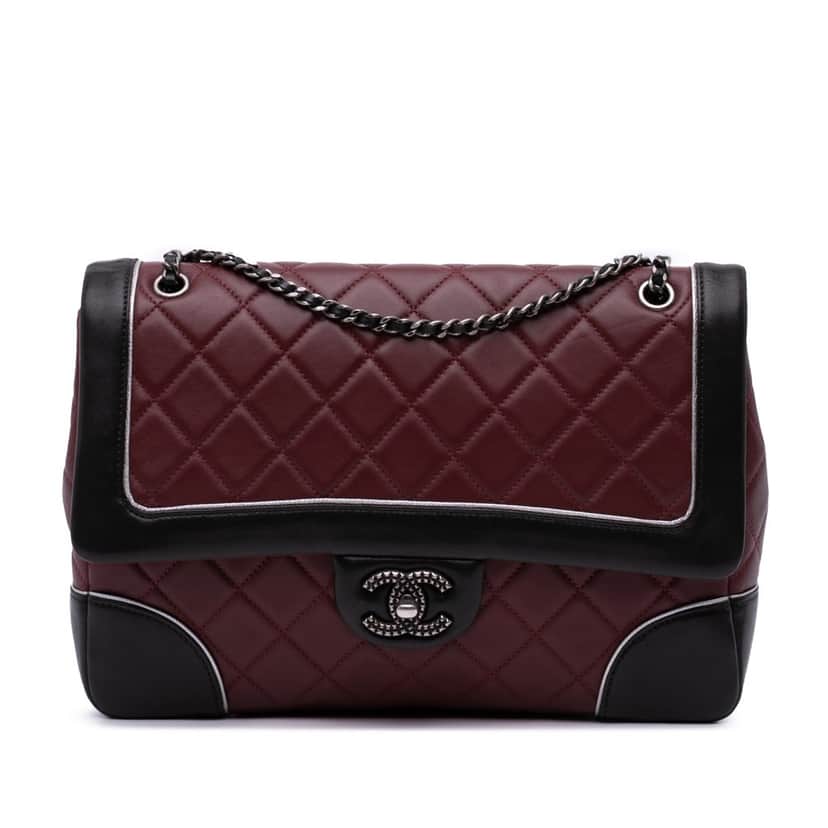 Chanel Paris-Salzburg Jumbo Bicolor Quilted Lambskin Tyrolean Flap Red Leather Good condition - Front View