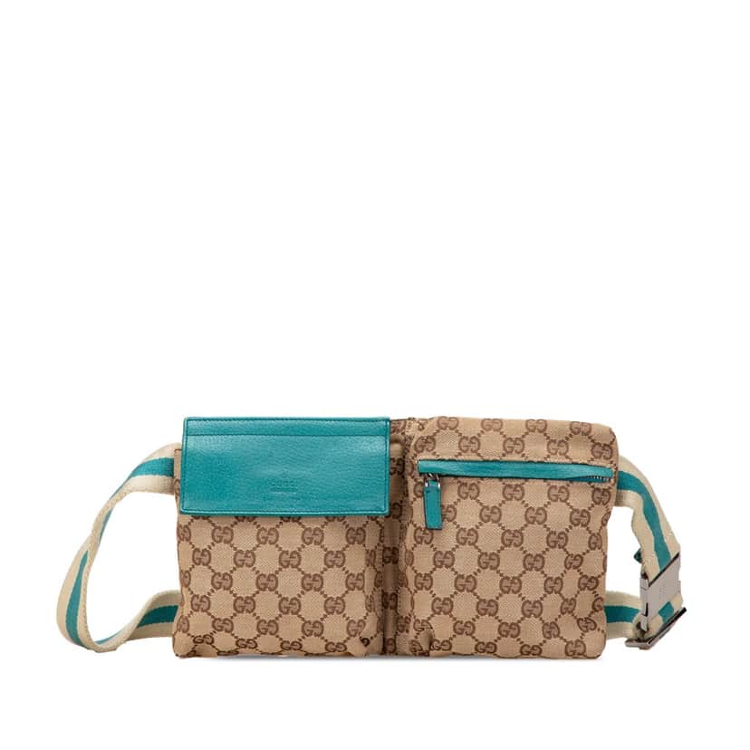 Gucci GG Canvas Web Double Pocket Belt Bag Brown Canvas Good condition - Front View