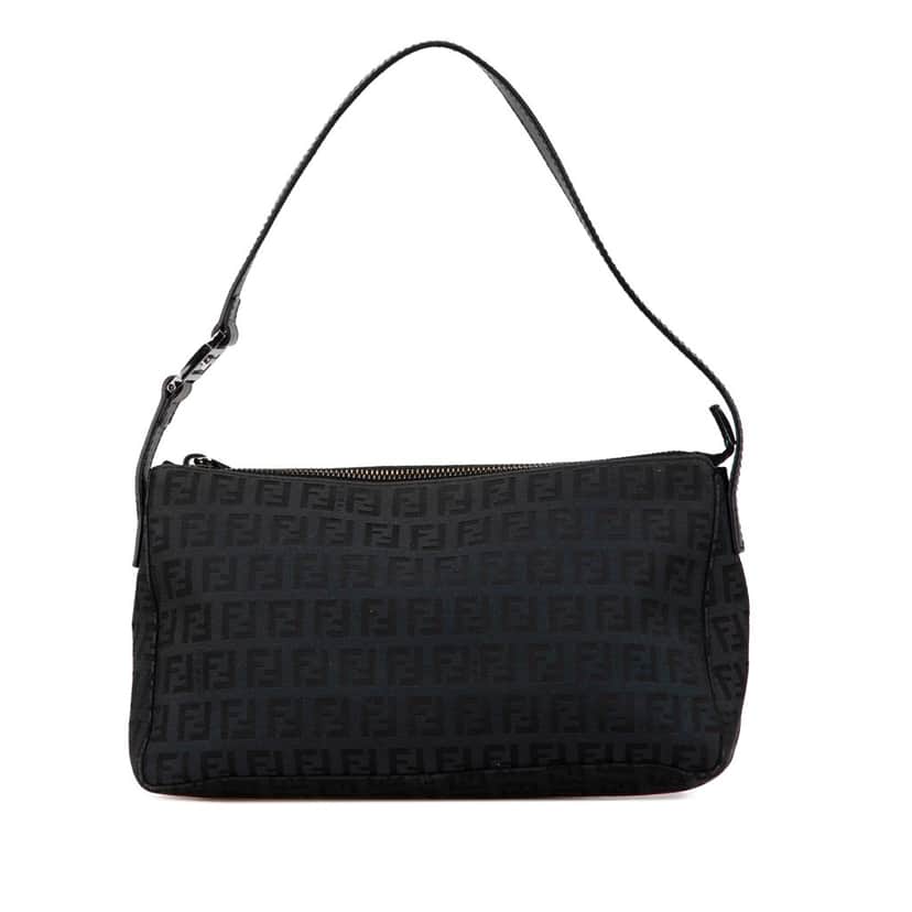 Fendi Zucchino Canvas Shoulder Bag Black Canvas Fair condition - Front View