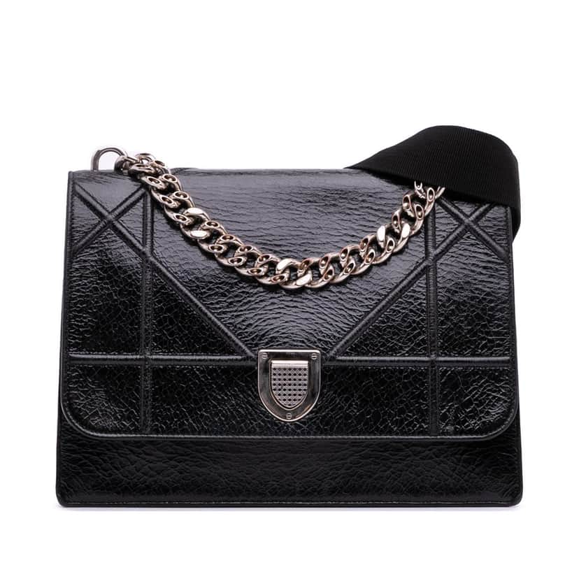 Dior Large Crackled Deerskin Diorama Satchel Black Leather Good condition - Front View