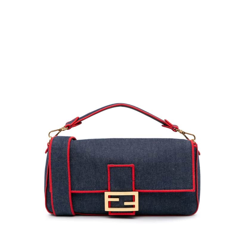 Fendi Large Denim Baguette Satchel Blue Denim Good condition - Front View