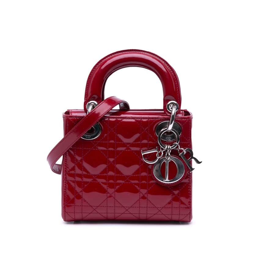 Dior Mini Patent Cannage Lady Dior Red Leather Good condition - Front View