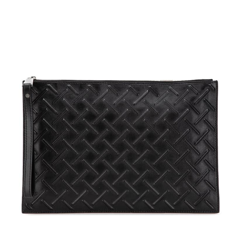 Bottega Veneta Nappa Graphic Clutch Black Leather Good condition - Front View