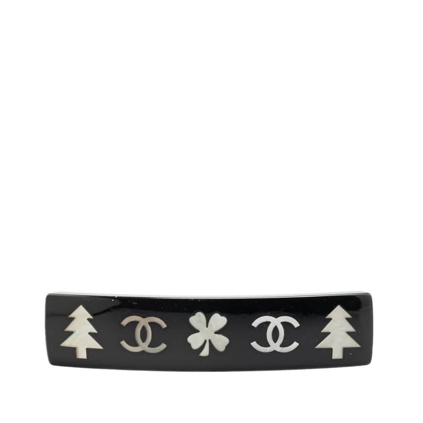 Chanel Resin CC Camellia Hair Barrette Black Good condition - Front View