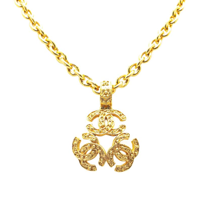 Chanel Gold Plated Triple CC Pendant Necklace Gold Metal Good condition - Front View