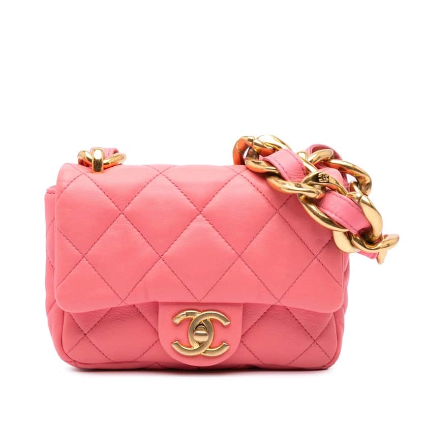 Chanel Mini Quilted Lambskin Funky Town Flap Pink Leather Very good condition - Front View