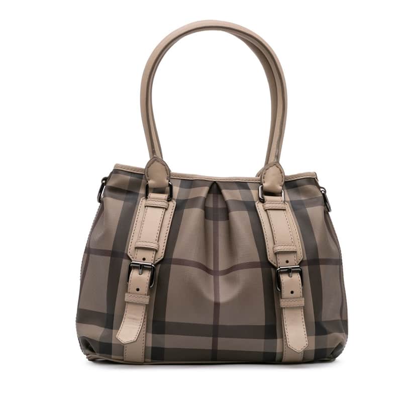 Burberry Smoke Check Coated Canvas Northfield Satchel Brown Canvas Good condition - Front View