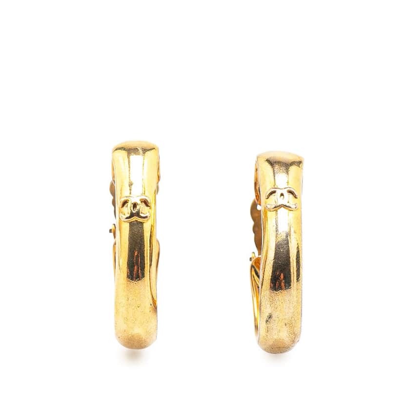 Chanel Gold Plated CC Hoop Clip on Earrings Gold Metal Good condition - Front View