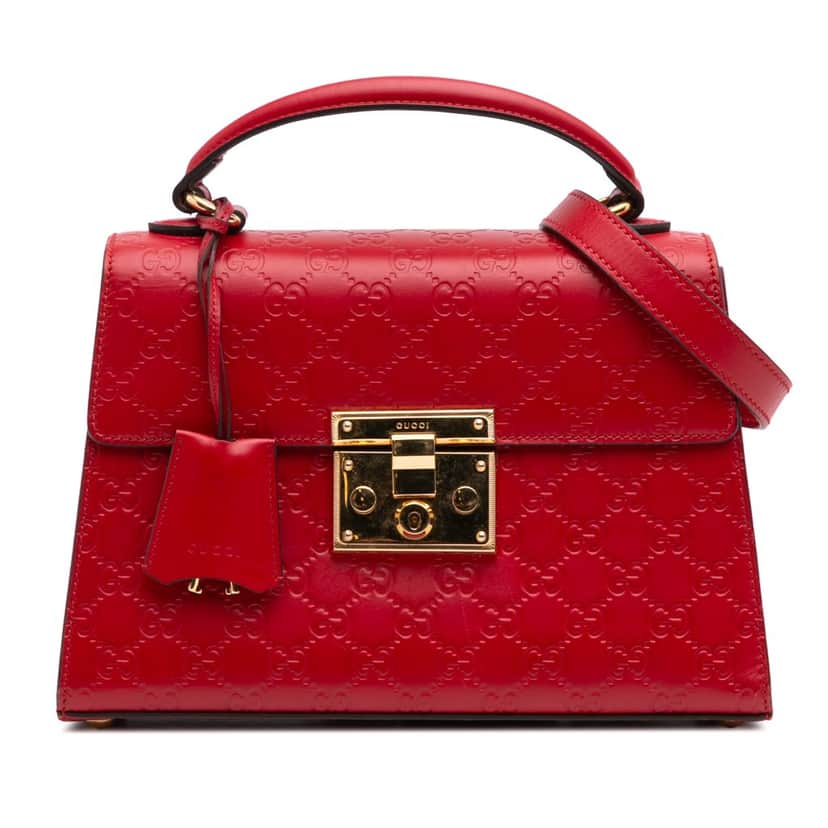 Gucci Small Guccissima Padlock Satchel Red Leather Good condition - Front View