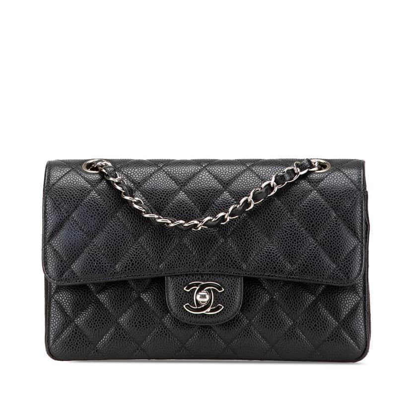 Chanel Medium Classic Caviar Double Flap Black Leather Good condition - Front View