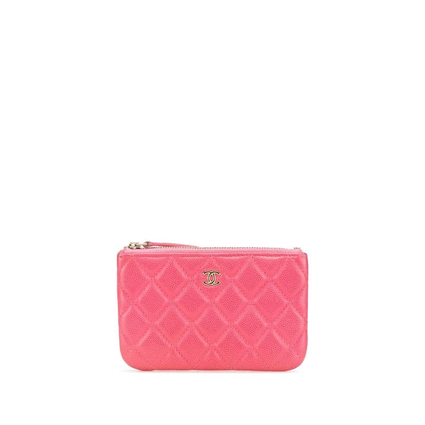 Chanel Small Quilted Caviar Cosmetic Case Pink Leather Good condition - Front View