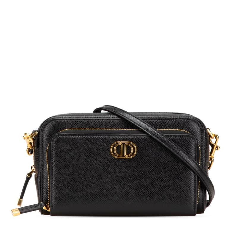 Dior Grained Calfskin Caro Double Pouch Black Leather Good condition - Front View