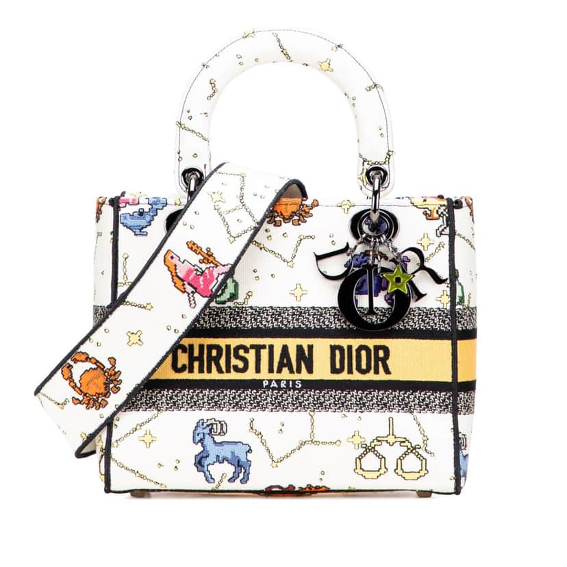 Dior Medium Embroidered Canvas Pixel Zodiac Lady D Lite White Canvas Good condition - Front View