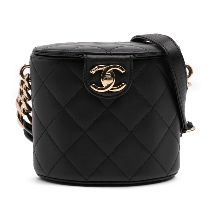 Chanel Mini Lambskin Elegant Chain Vanity Case Black Leather Good condition - Front View