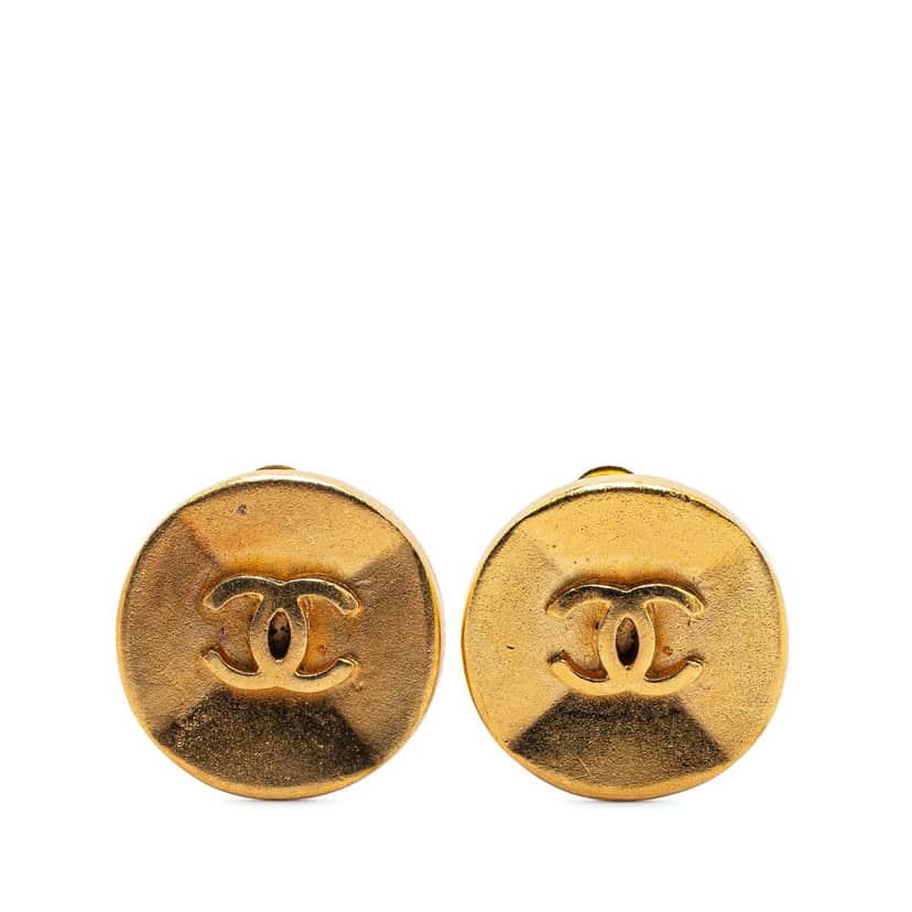 Chanel Gold Plated CC Clip on Earrings Gold Metal Good condition - Front View