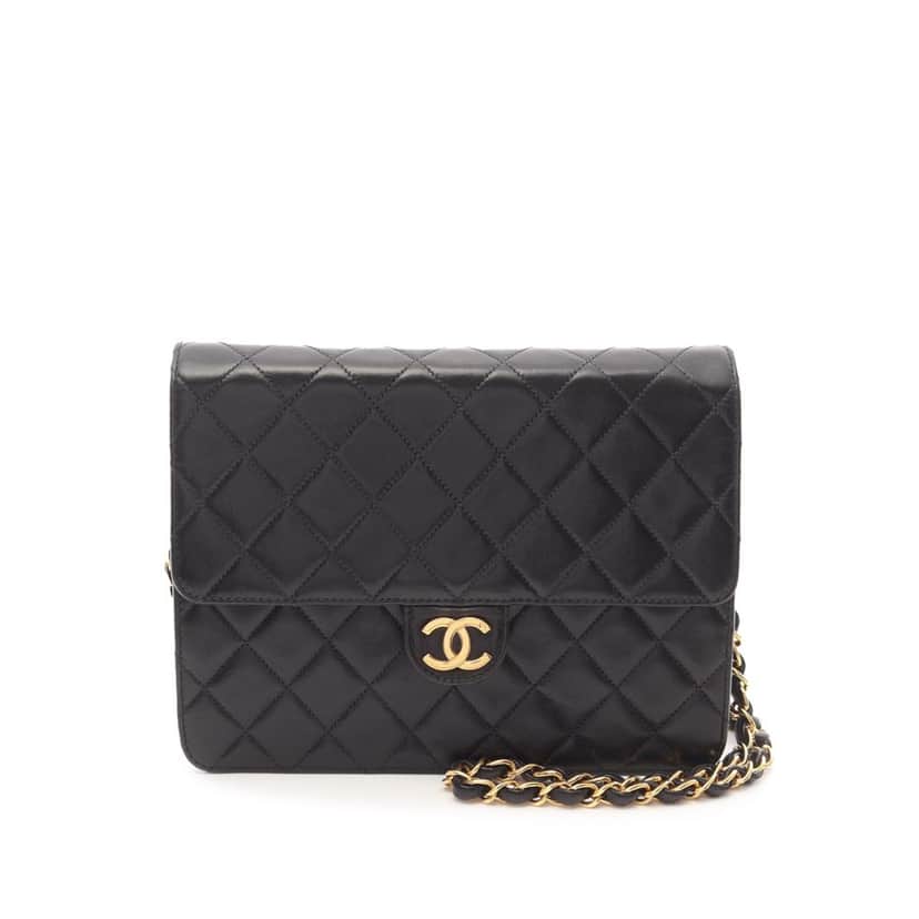 Chanel Small CC Quilted Lambskin Half Single Flap Black Leather Good condition - Front View