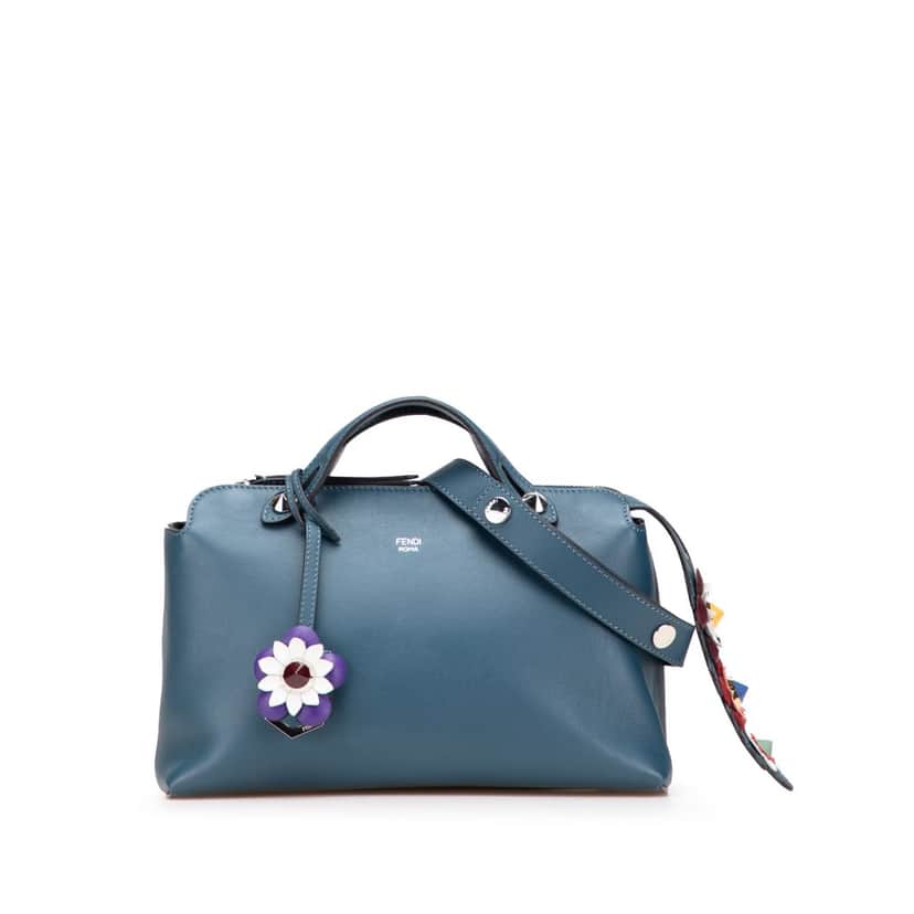 Fendi Medium Leather By The Way Flowerland Satchel Blue Leather Good condition - Front View
