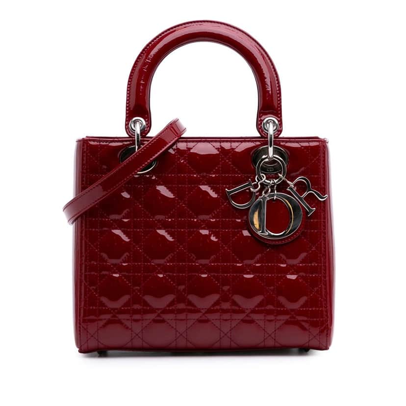 Dior Medium Patent Cannage Lady Dior Red Leather Good condition - Front View