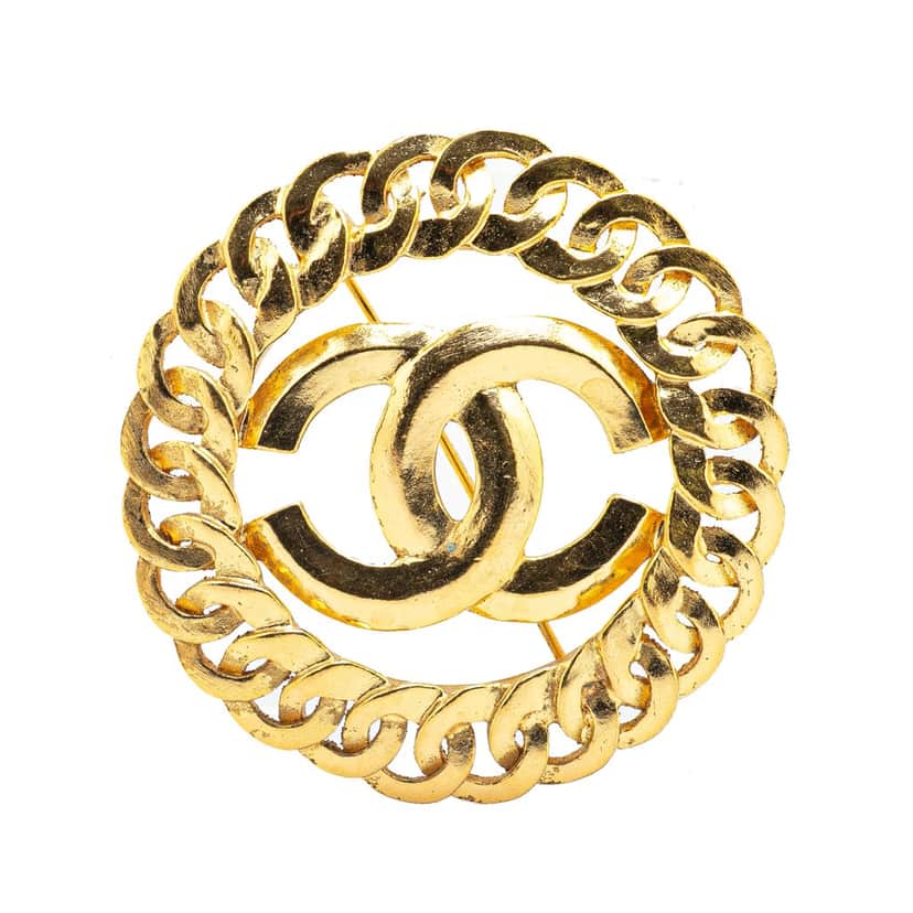 Chanel CC Gold Plated Chain Round Brooch Gold Metal Good condition - Front View