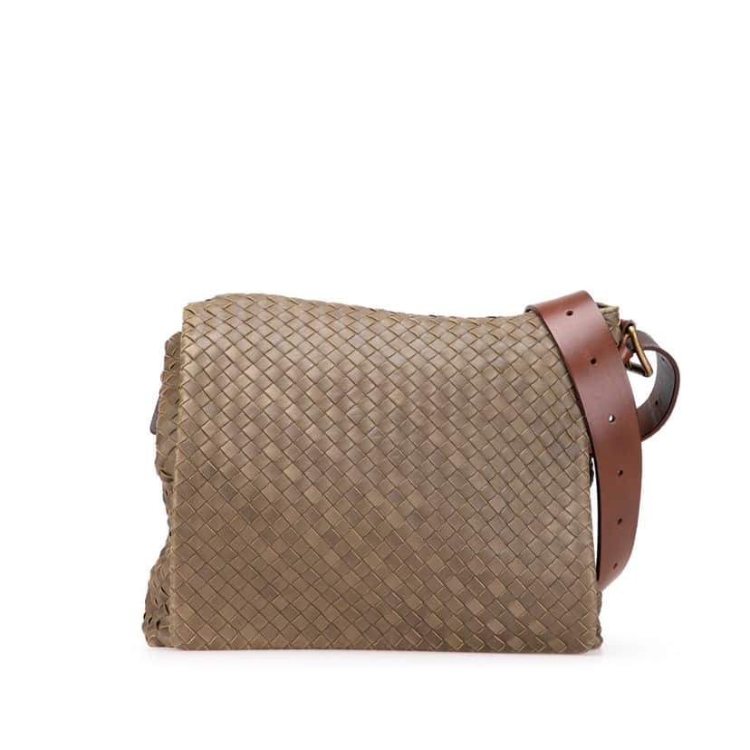 Bottega Veneta Nappa Intrecciato Messenger Bag Brown Leather Good condition - Front View