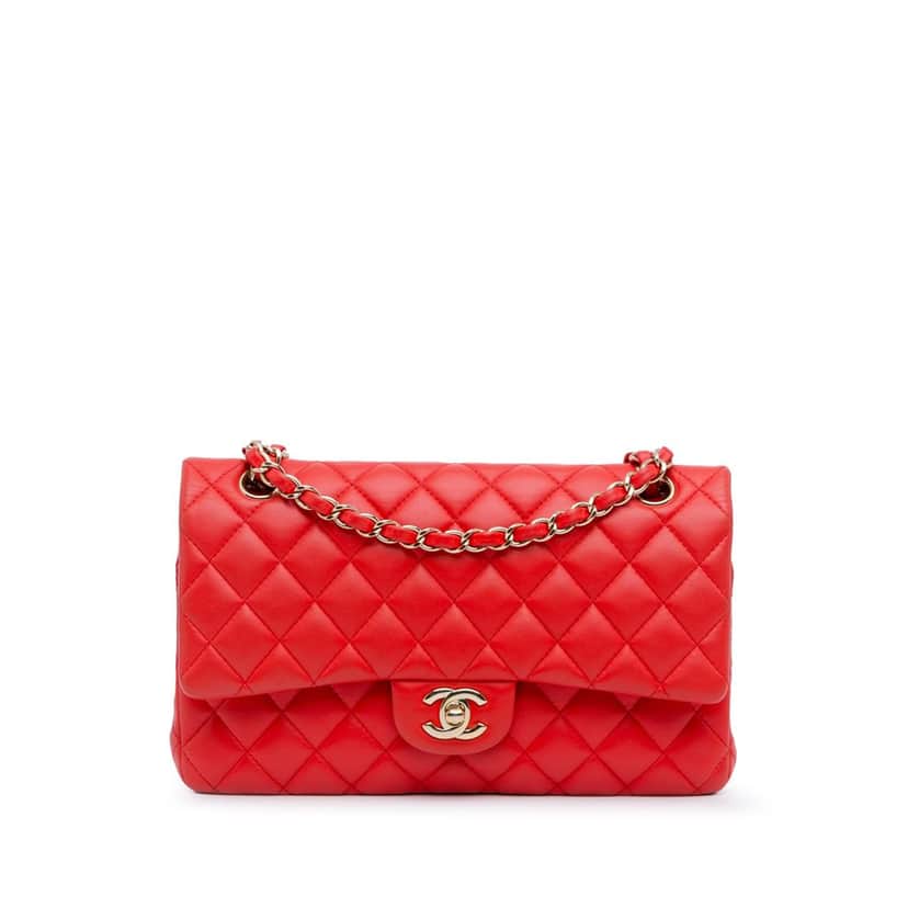 Chanel Medium Classic Lambskin Double Flap Red Leather Good condition - Front View