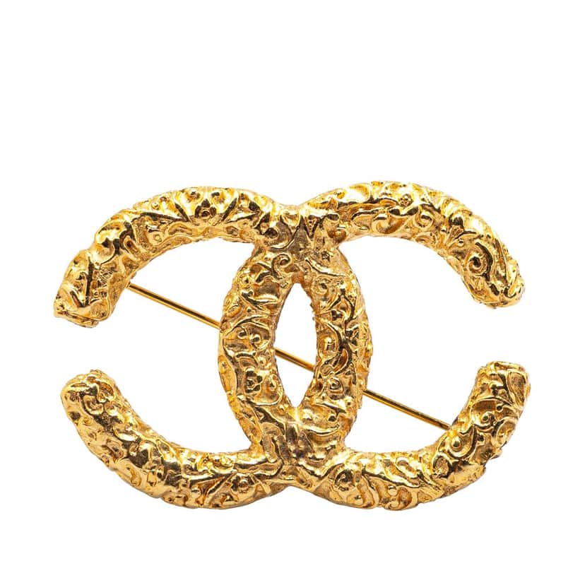 Chanel Gold Plated CC Logo Brooch Gold Metal Good condition - Front View