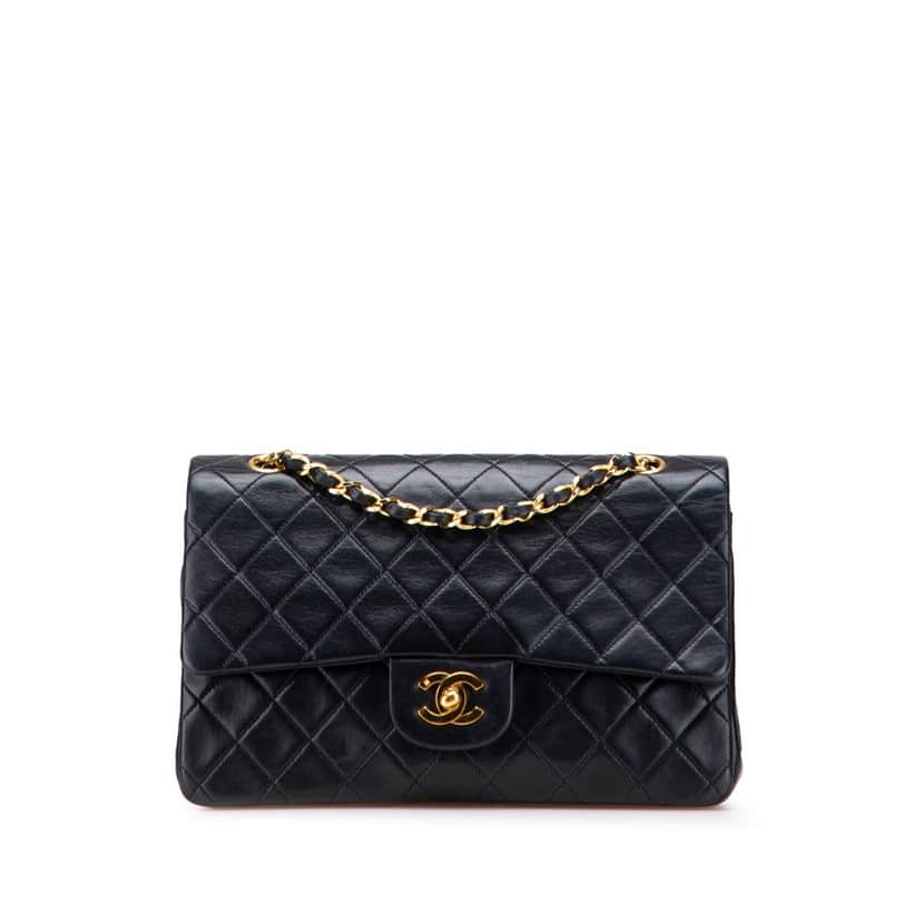 Chanel Medium Classic Lambskin Double Flap Black Leather Good condition - Front View
