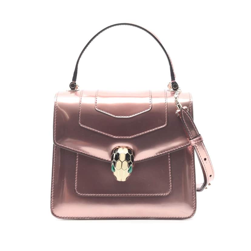 Bvlgari Patent Serpenti Forever Top Handle Satchel Pink Leather Good condition - Front View