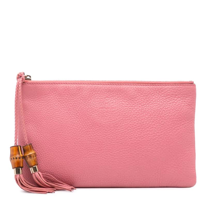 Gucci Calfskin Bamboo Clutch Pink Leather Good condition - Front View