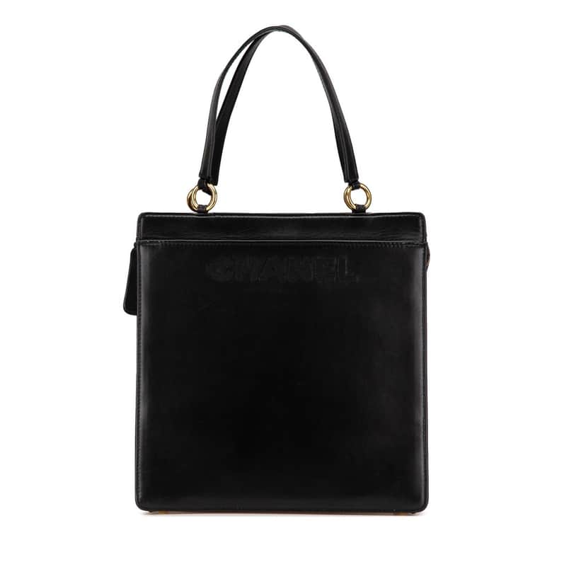 Chanel Lambskin Logo Tote Black Leather Good condition - Front View