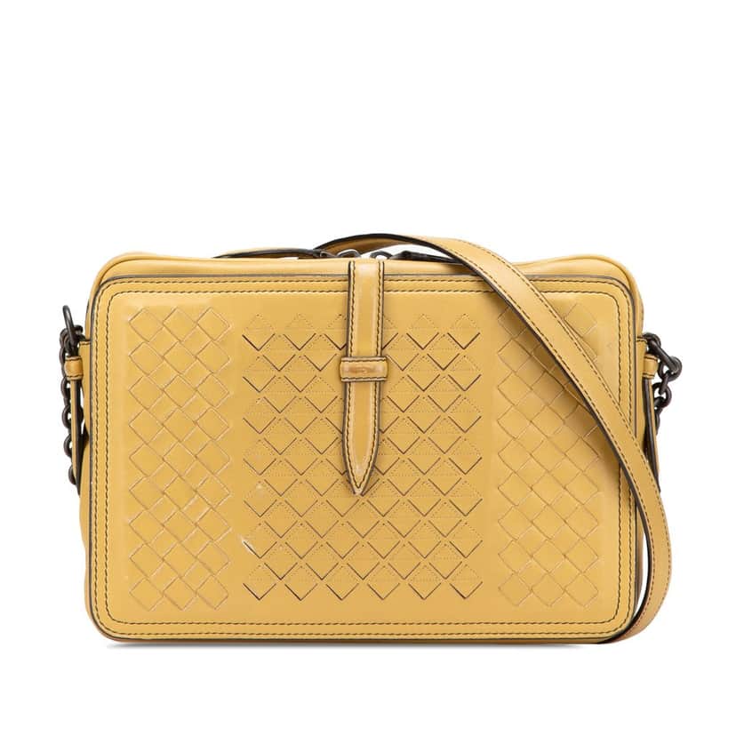 Bottega Veneta Nappa Intrecciato Camera Bag Yellow Leather Good condition - Front View