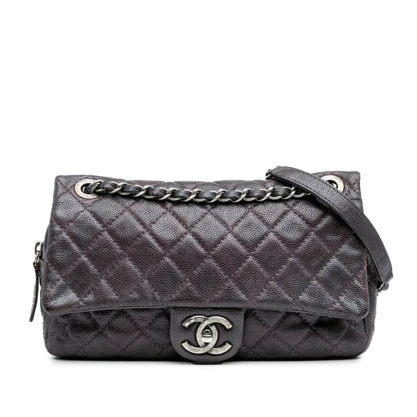 Chanel Medium Quilted Caviar Easy Flap Purple Leather Good condition - Front View