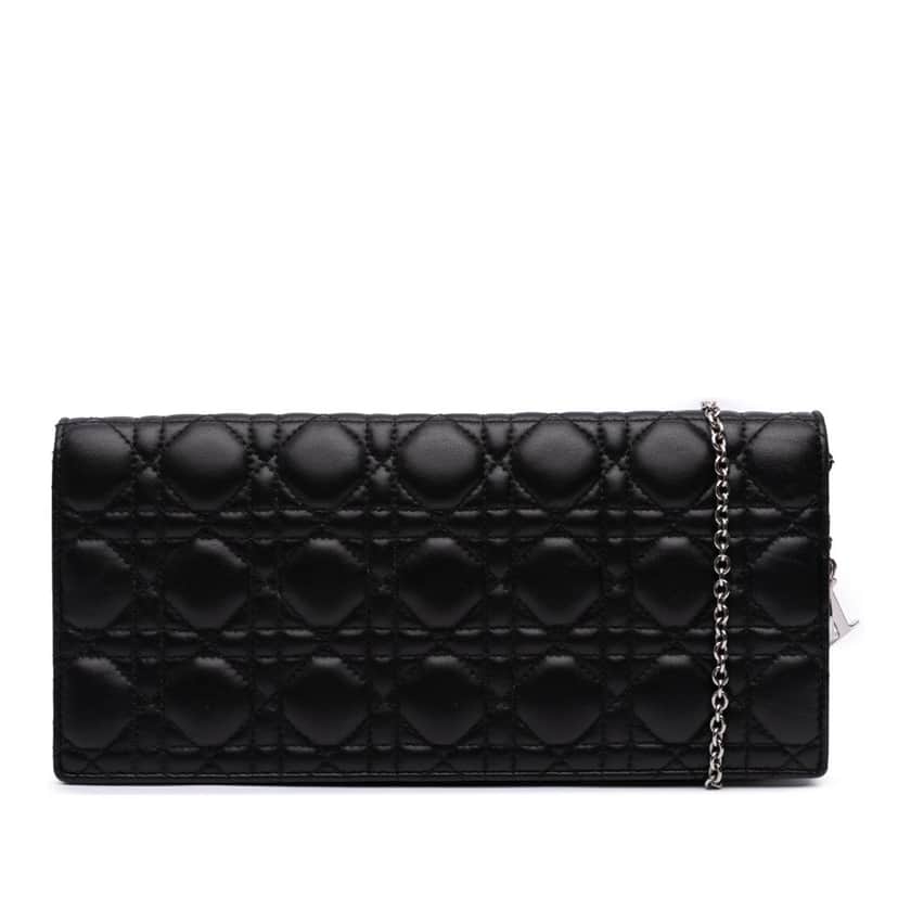 Dior Lambskin Cannage Lady Dior Convertible Clutch Black Leather Fair condition - Front View